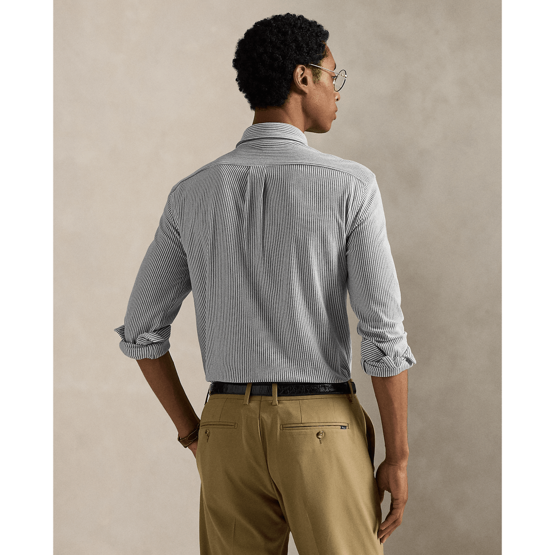 POLO RALPH LAUREN - Chemise Oxford en maille de coton rayé Marine Newport/Blanc - Lothaire