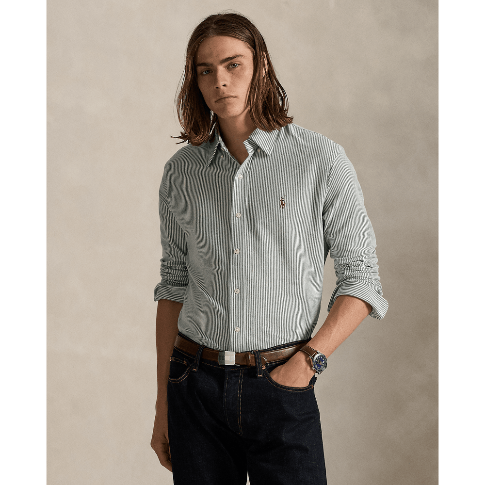 POLO RALPH LAUREN - Chemise Oxford en maille de coton rayé Pin vintage/Blanc - Lothaire