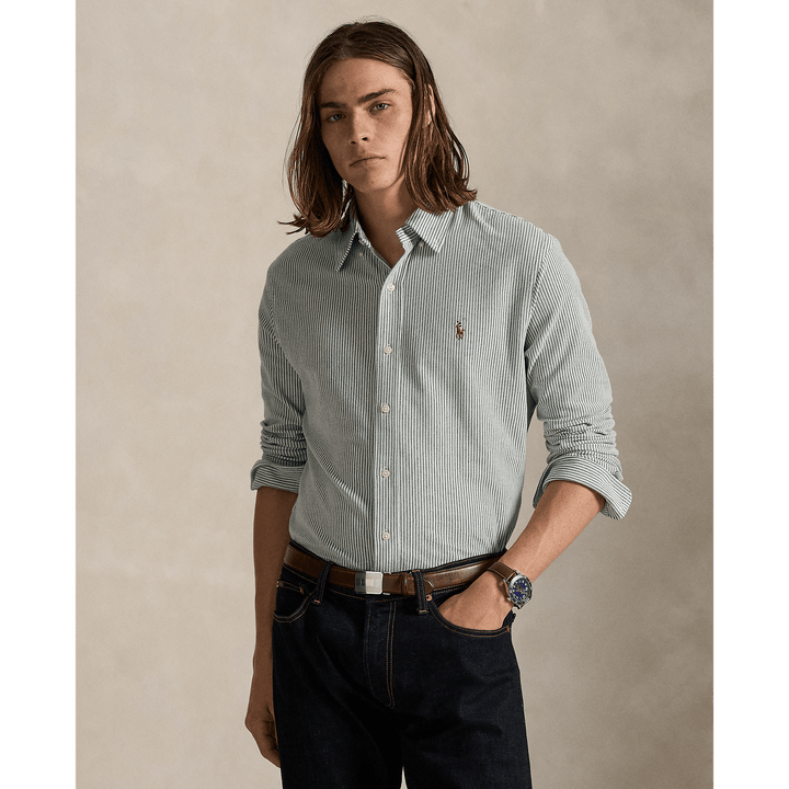 POLO RALPH LAUREN - Chemise Oxford en maille de coton rayé Pin vintage/Blanc - Lothaire