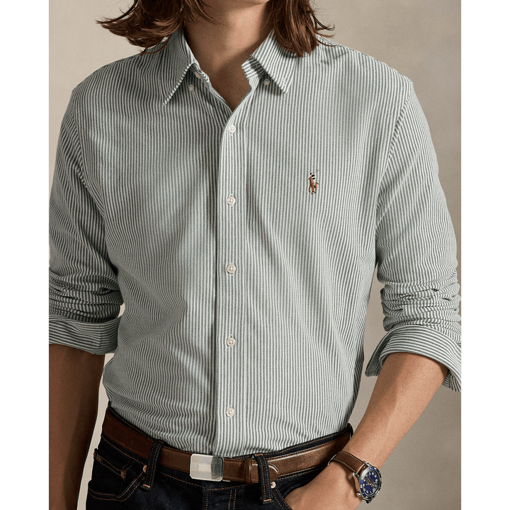 POLO RALPH LAUREN - Chemise Oxford en maille de coton rayé Pin vintage/Blanc - Lothaire