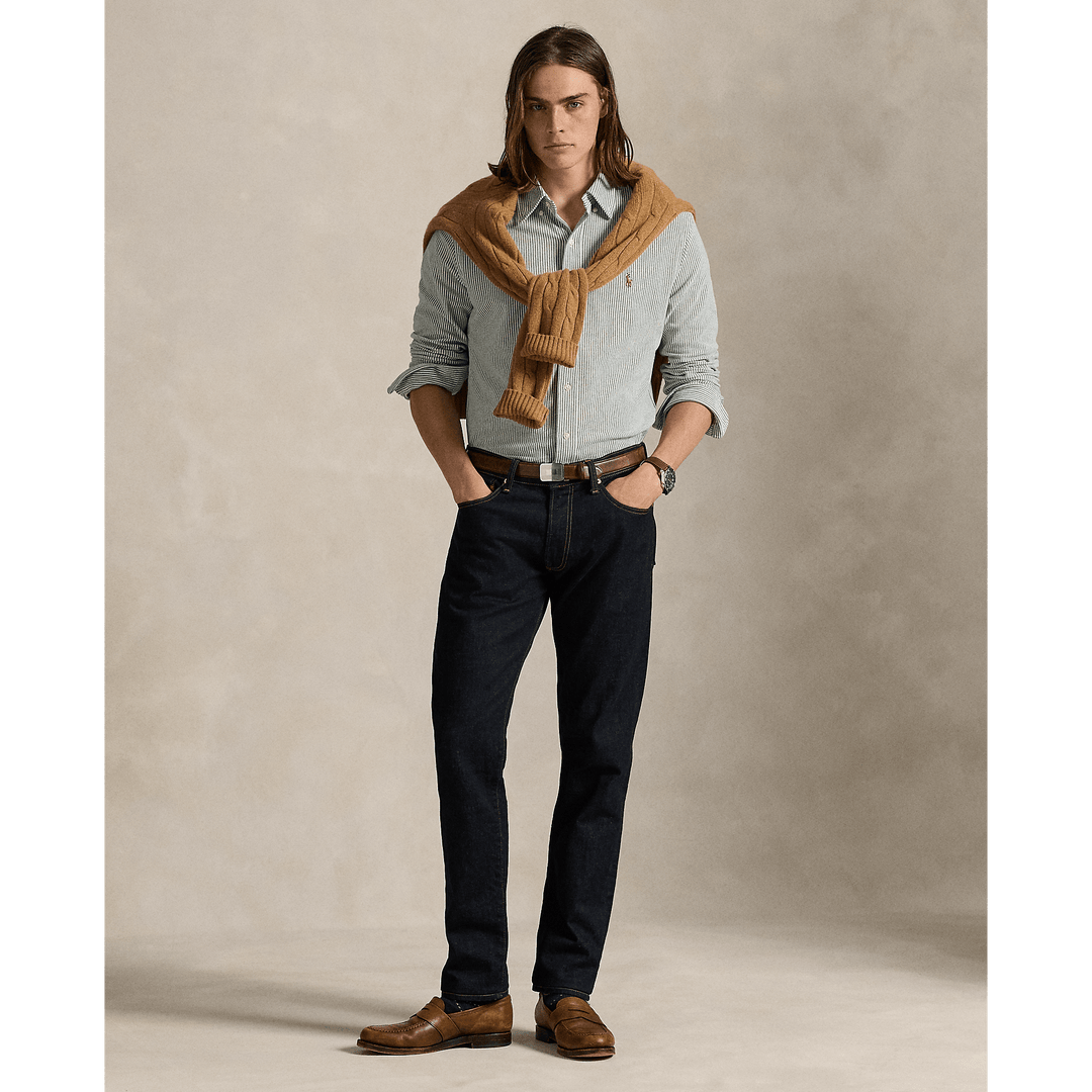 POLO RALPH LAUREN - Chemise Oxford en maille de coton rayé Pin vintage/Blanc - Lothaire