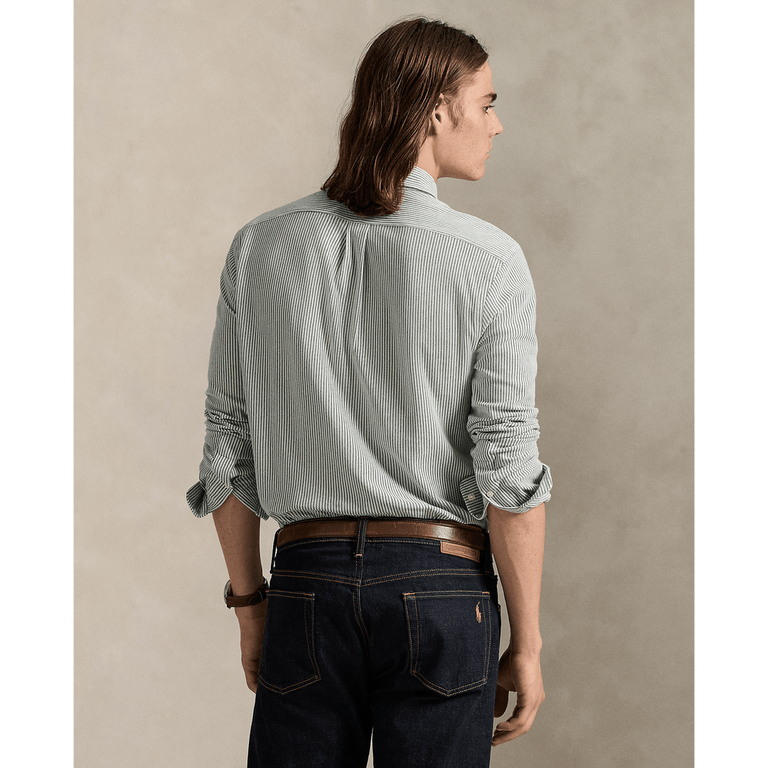 POLO RALPH LAUREN - Chemise Oxford en maille de coton rayé Pin vintage/Blanc - Lothaire