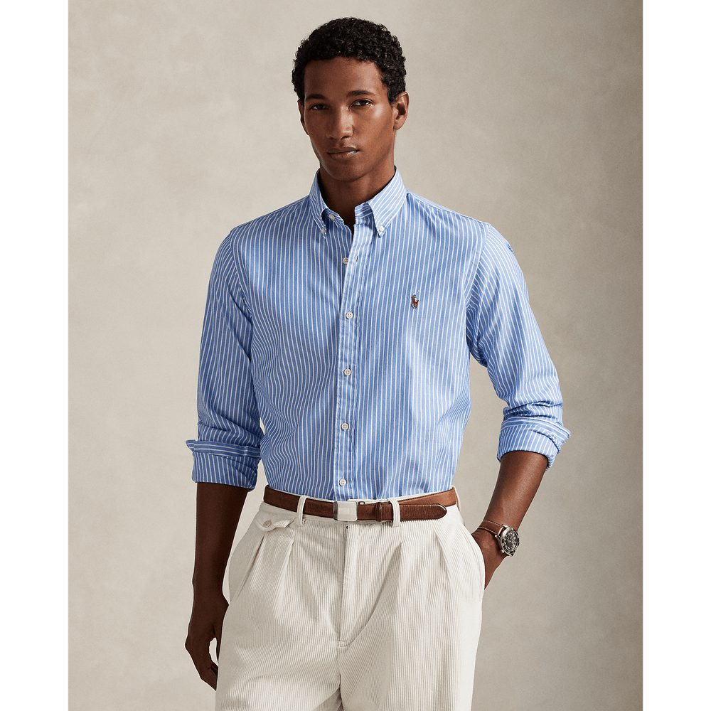 POLO RALPH LAUREN - Chemise Oxford rayée stretch Custom Fit 6895a Bsr Blue/white - Lothaire