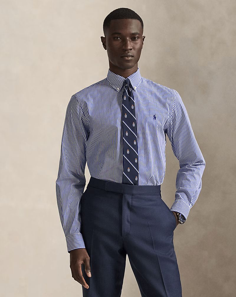 POLO RALPH LAUREN - Chemise rayée ajustée en popeline Bleu / Blanc - Lothaire
