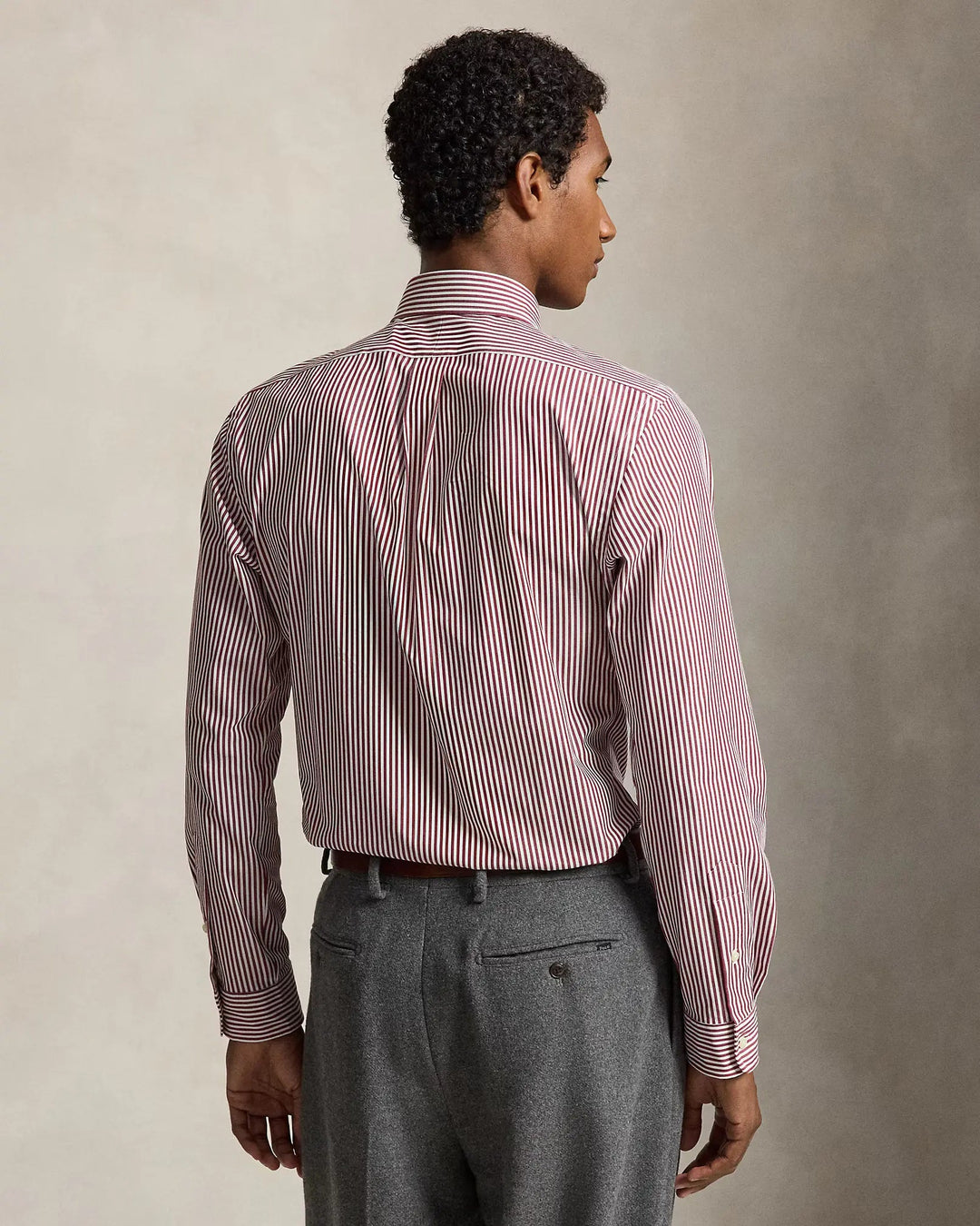 POLO RALPH LAUREN - Chemise rayée Custom Fit en popeline de coton stretch Lie-de-vin / Blanc - Lothaire