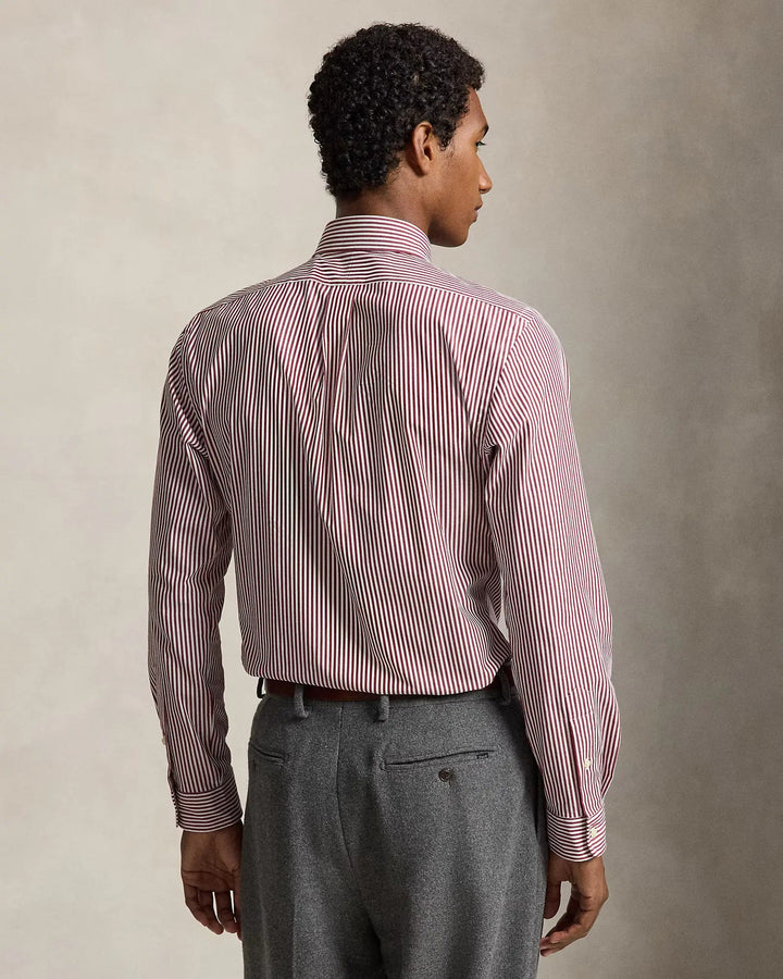POLO RALPH LAUREN - Chemise rayée Custom Fit en popeline de coton stretch Lie-de-vin / Blanc - Lothaire
