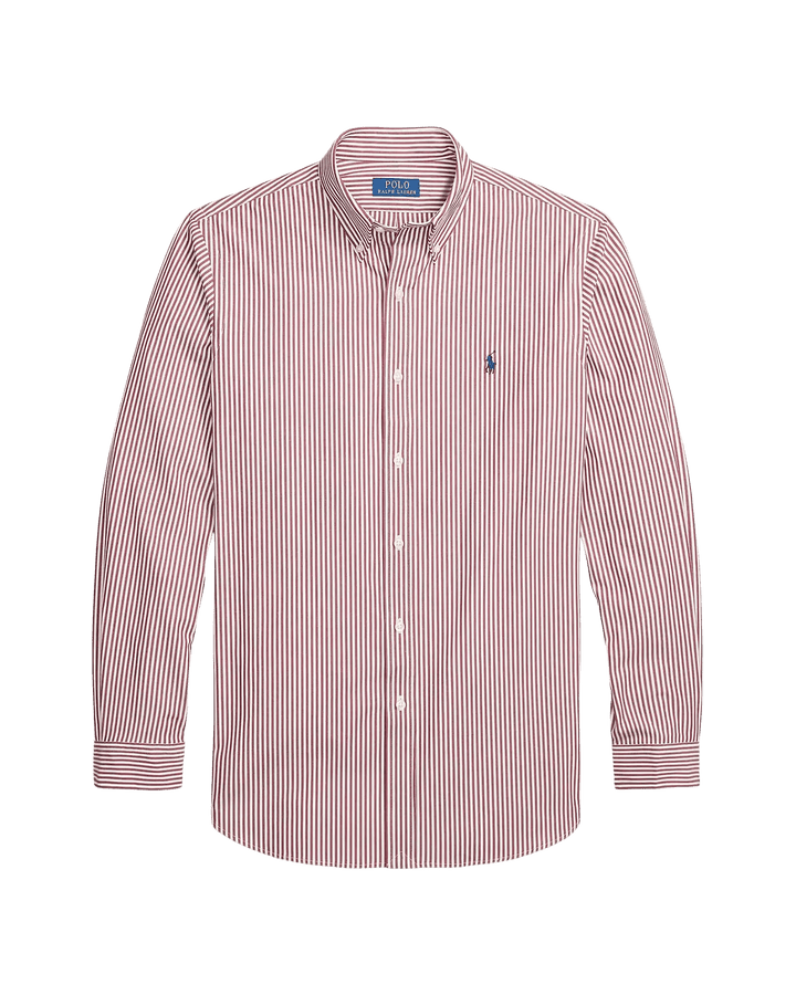 POLO RALPH LAUREN - Chemise rayée Custom Fit en popeline de coton stretch Lie-de-vin / Blanc - Lothaire