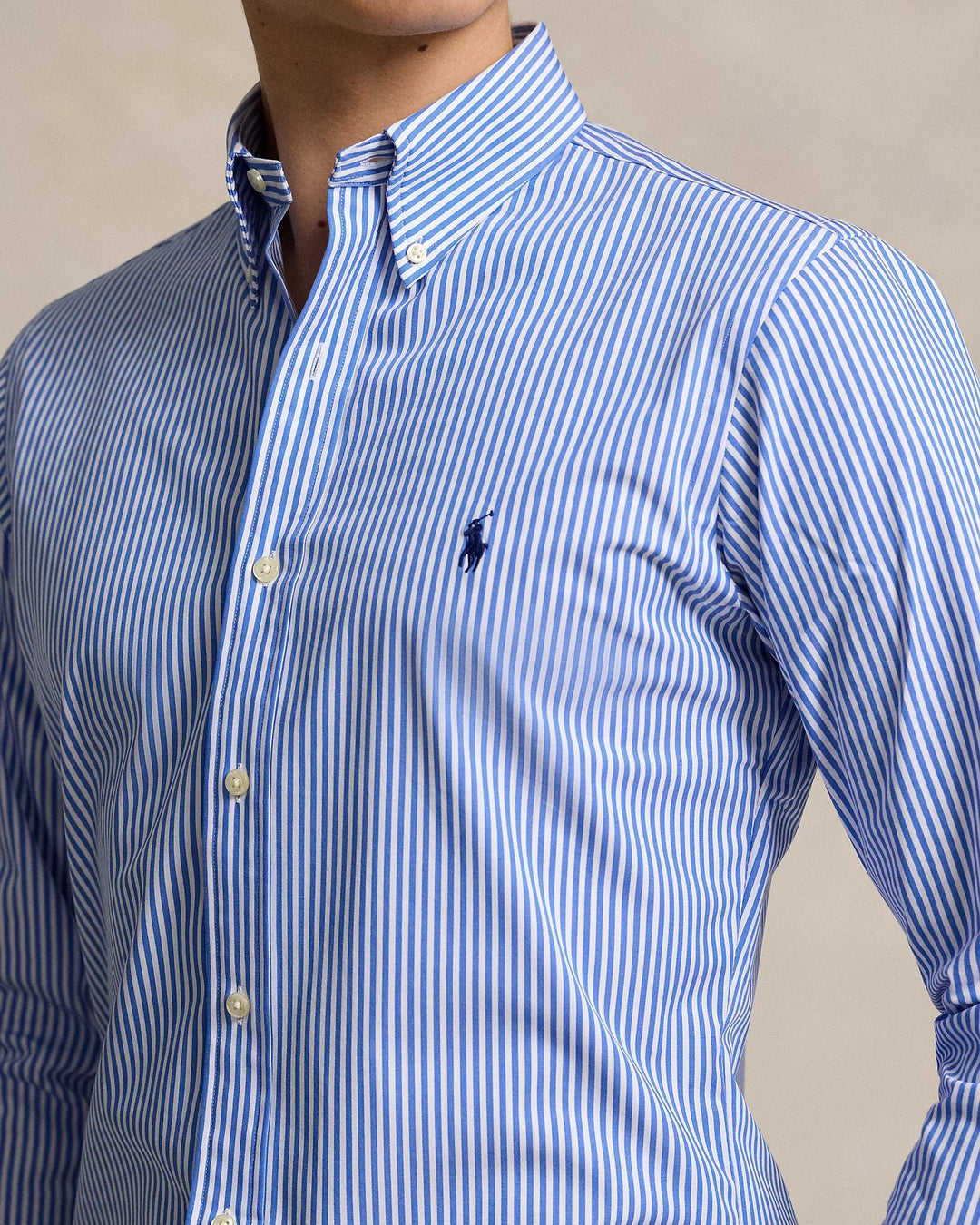 POLO RALPH LAUREN - Chemise rayée Custom Fit popeline Bleu clair et Blanc - Lothaire