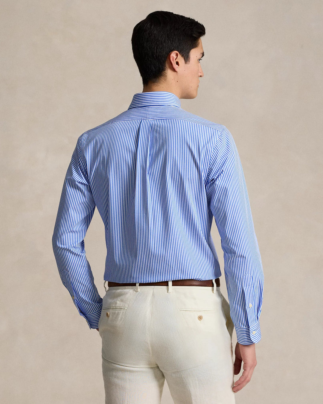 POLO RALPH LAUREN - Chemise rayée Custom Fit popeline Bleu clair et Blanc - Lothaire