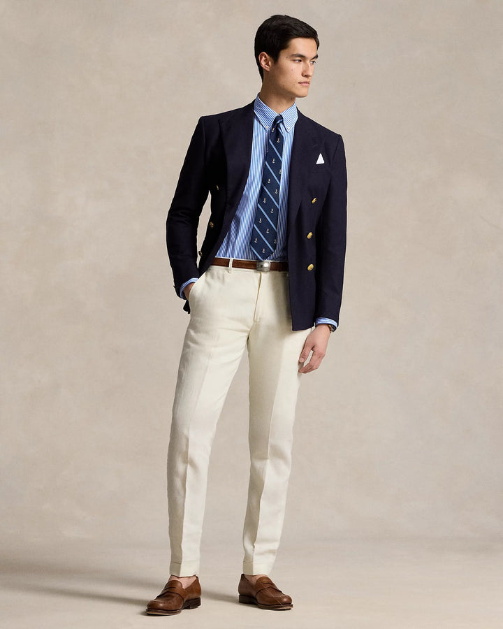 POLO RALPH LAUREN - Chemise rayée Custom Fit popeline Bleu clair et Blanc - Lothaire