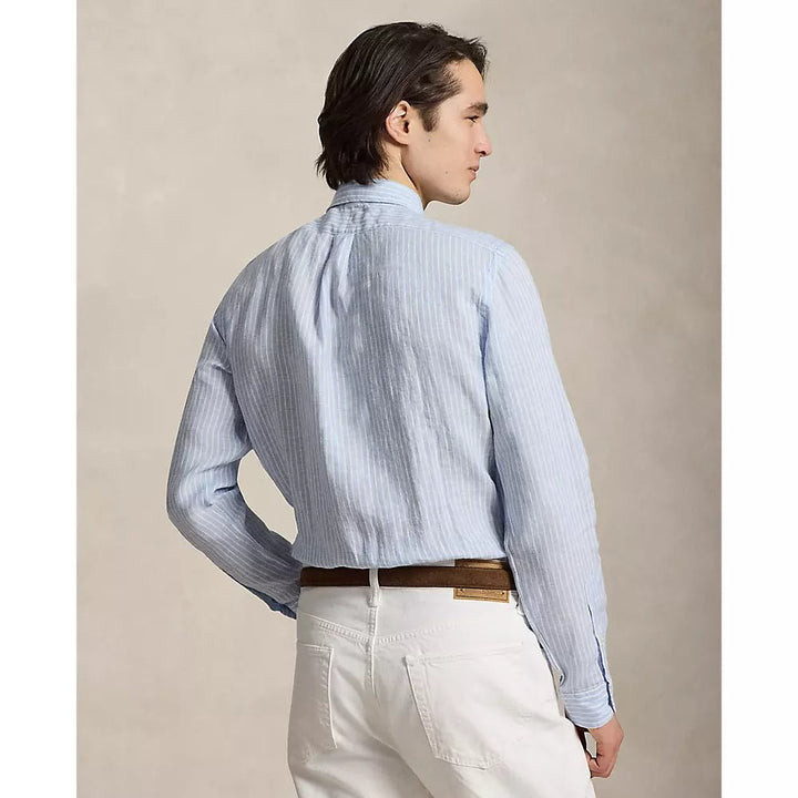 POLO RALPH LAUREN - Chemise rayée en lin Custom Fit Blanc / Bleu - Lothaire
