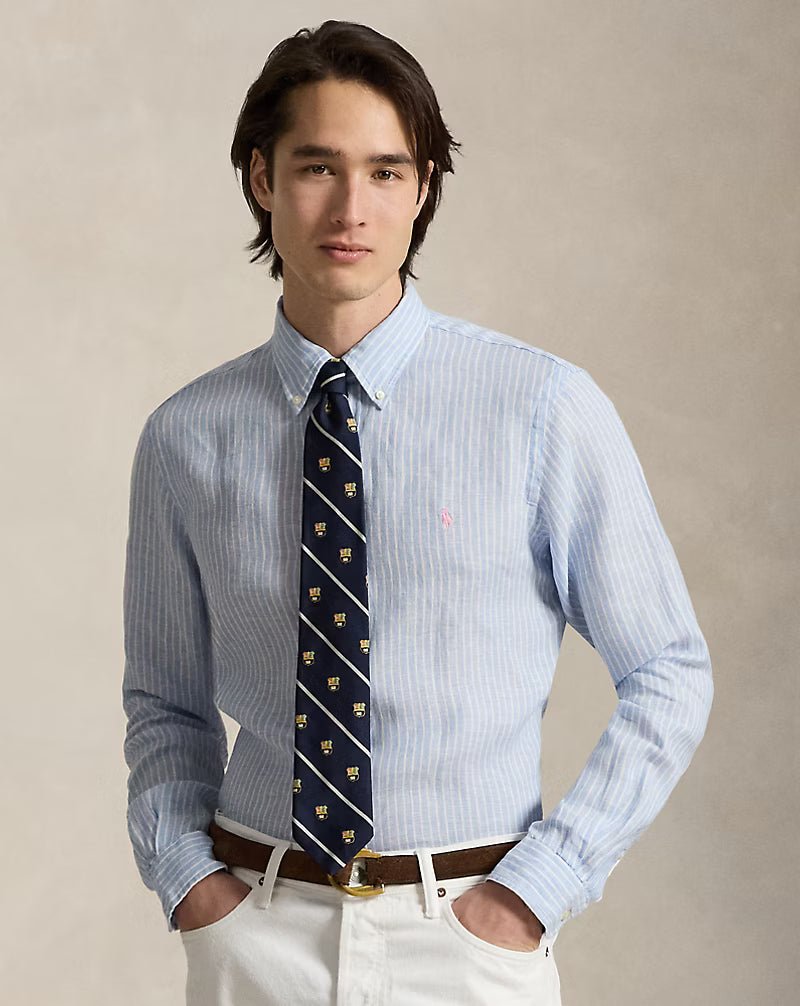 POLO RALPH LAUREN - Chemise rayée en lin Custom Fit Blanc / Bleu - Lothaire