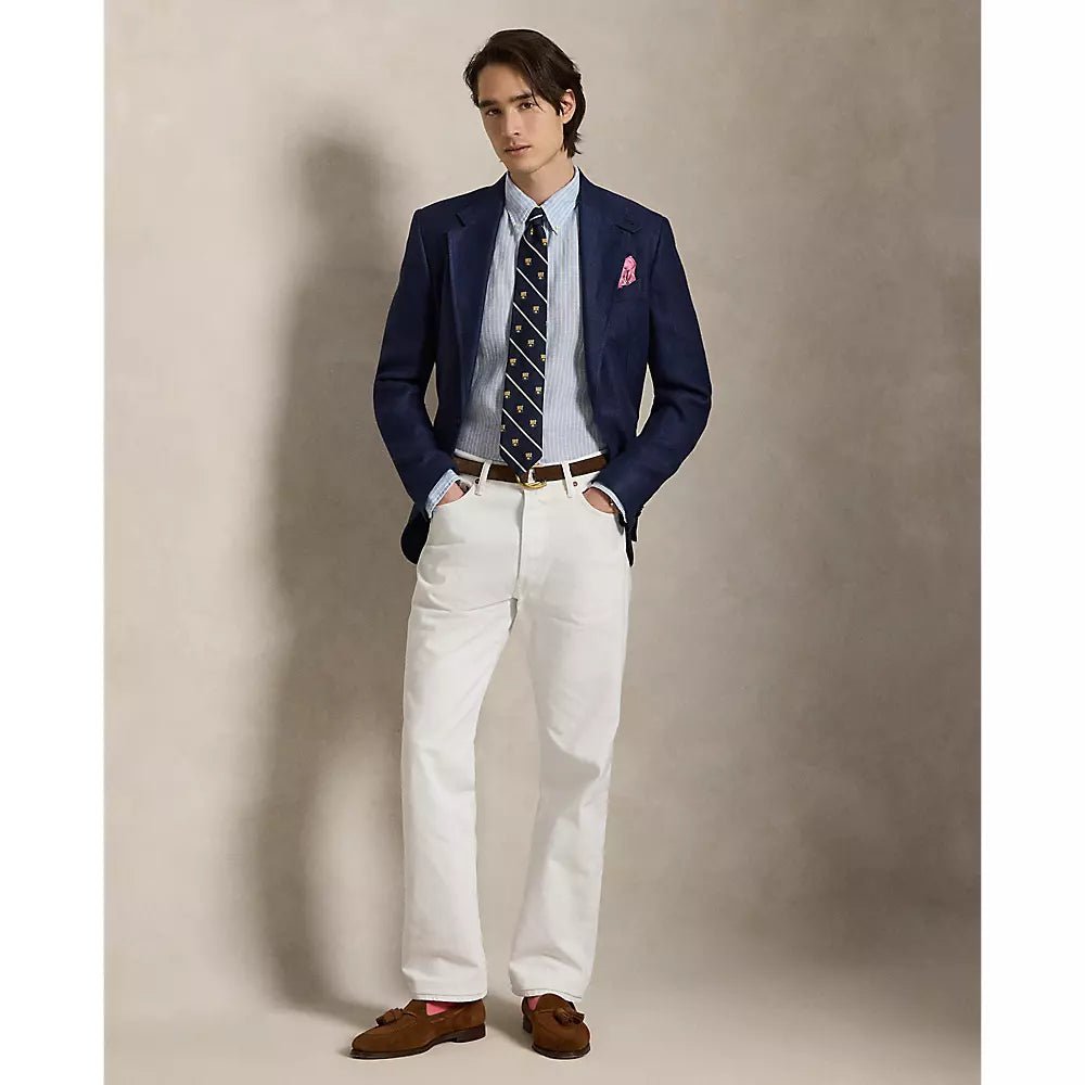 POLO RALPH LAUREN - Chemise rayée en lin Custom Fit Blanc / Bleu - Lothaire