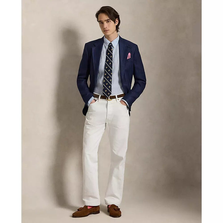 POLO RALPH LAUREN - Chemise rayée en lin Custom Fit Blanc / Bleu - Lothaire