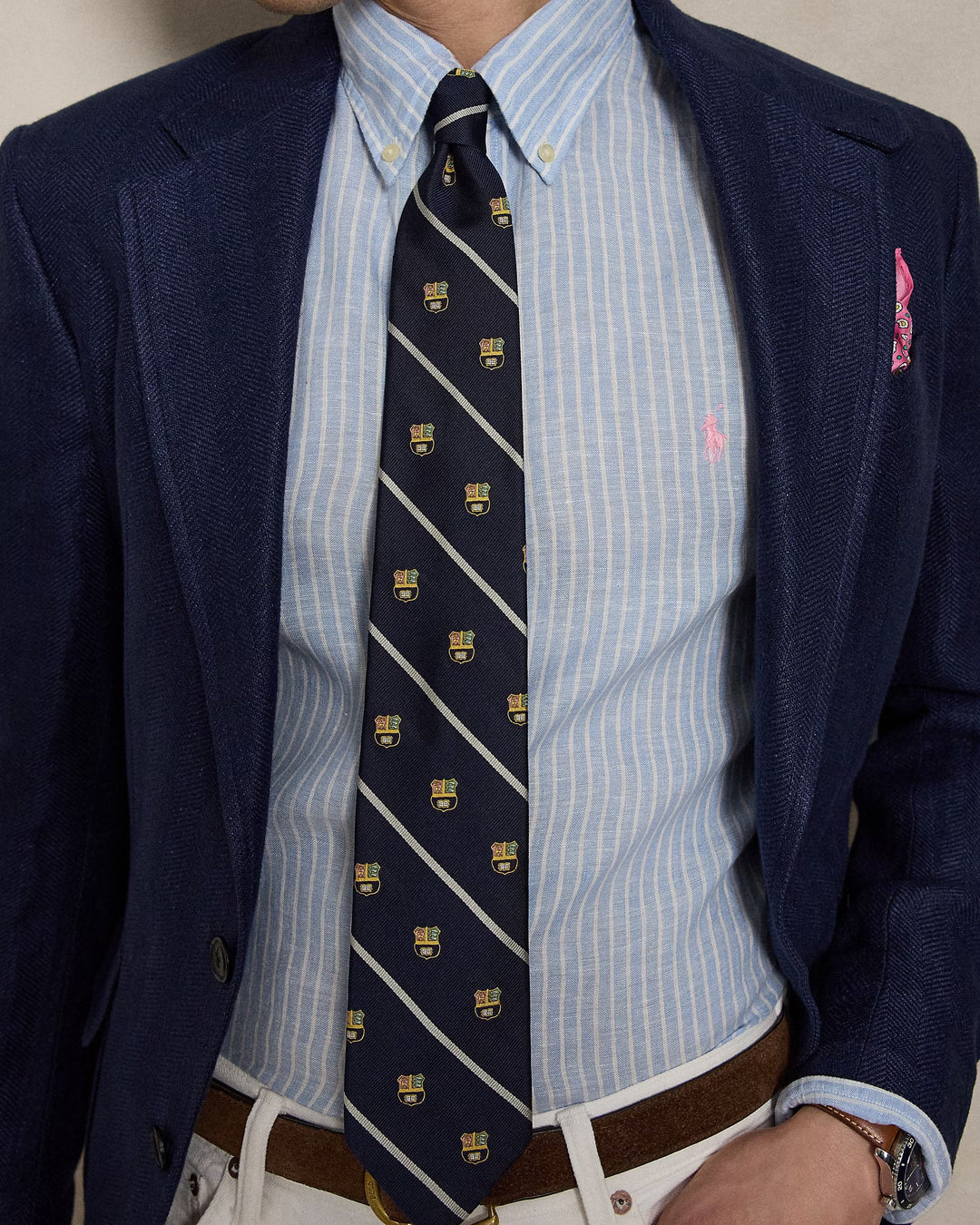 POLO RALPH LAUREN - Chemise rayée en lin Custom Fit Blanc / Bleu - Lothaire
