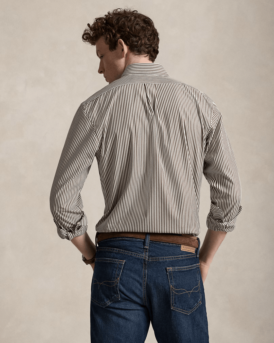 POLO RALPH LAUREN - Chemise rayée en popeline Custom Fit Marron cannelle / Blanc - Lothaire