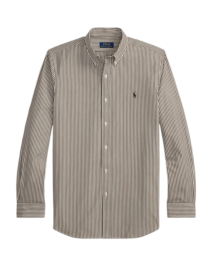 POLO RALPH LAUREN - Chemise rayée en popeline Custom Fit Marron cannelle / Blanc - Lothaire