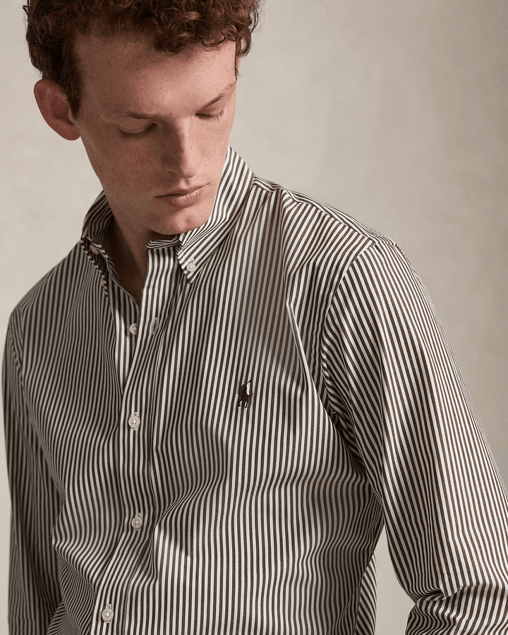 POLO RALPH LAUREN - Chemise rayée en popeline Custom Fit Marron cannelle / Blanc - Lothaire