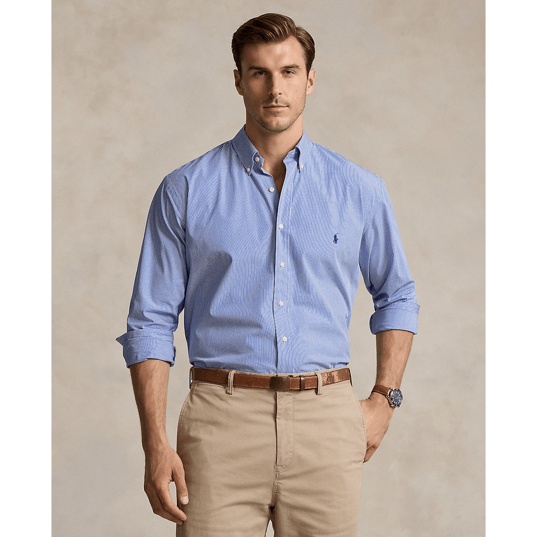 POLO RALPH LAUREN - Chemise rayée en popeline stretch Bleu - Lothaire