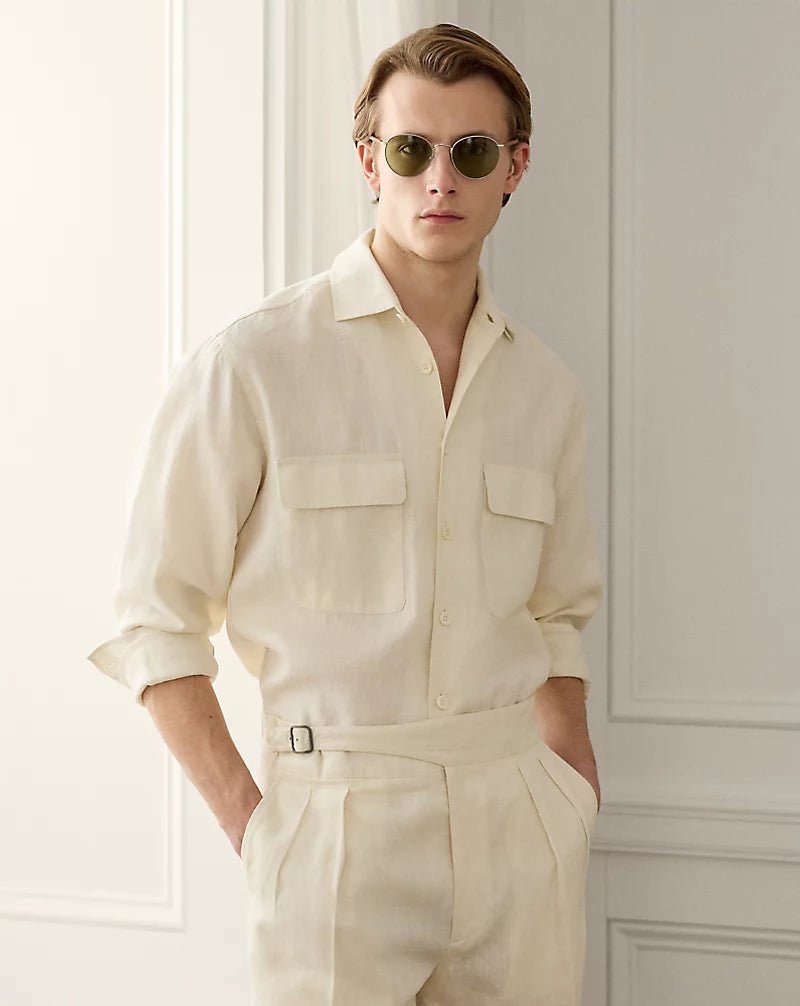 POLO RALPH LAUREN - Chemise Relaxed Fit lin carreaux - fenêtre Crème classqiue - Lothaire