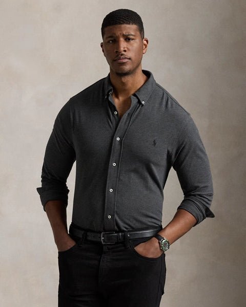 POLO RALPH LAUREN - Chemise Ultra - Légère en Coton Piqué Grise - Lothaire