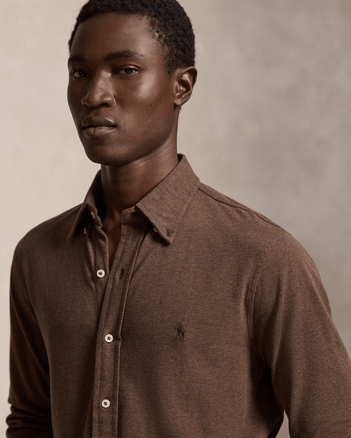 POLO RALPH LAUREN - Chemise ultra légère en coton piqué Marron taupe - Lothaire