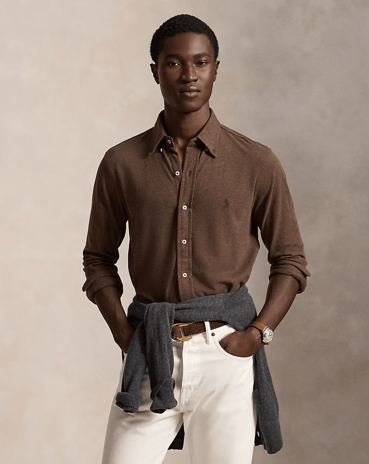 POLO RALPH LAUREN - Chemise ultra légère en coton piqué Marron taupe - Lothaire