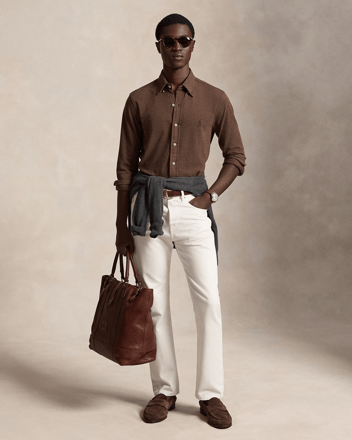 POLO RALPH LAUREN - Chemise ultra légère en coton piqué Marron taupe - Lothaire