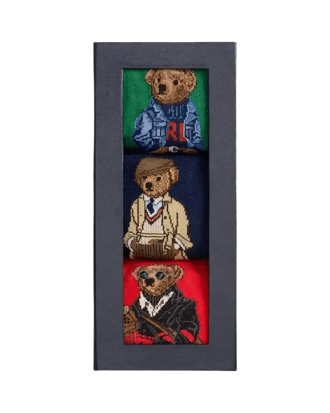 POLO RALPH LAUREN - Coffret de 3 paires de chaussettes Polo Bear Vert / Bleu marine / Rouge - Lothaire