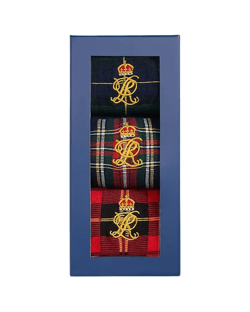 POLO RALPH LAUREN - Coffret de 3 paires de chaussettes tartan à monogramme Vert / Bleu marine / Rouge - Lothaire