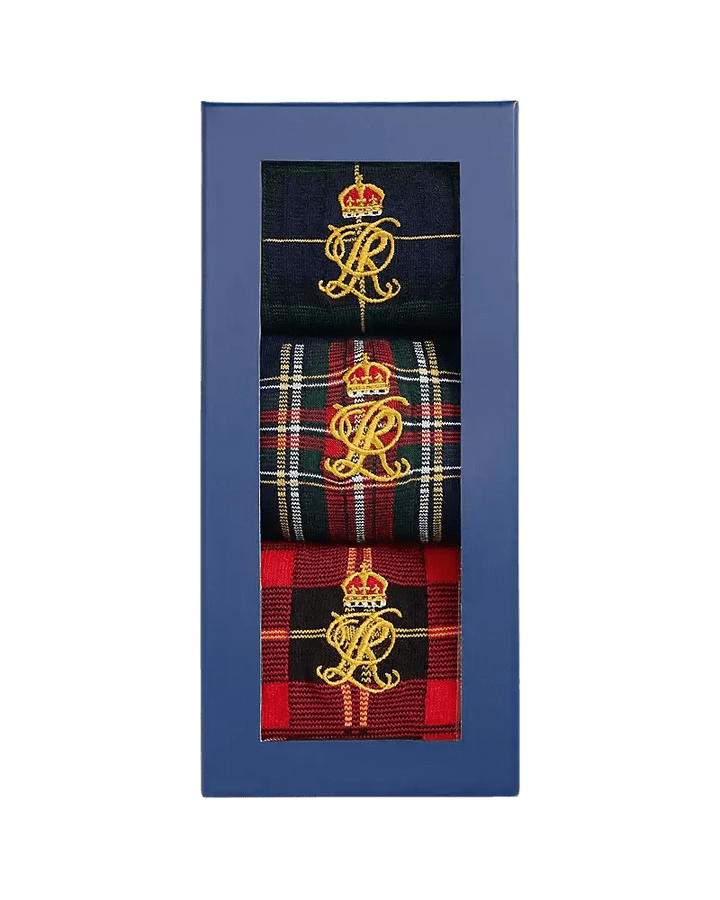 POLO RALPH LAUREN - Coffret de 3 paires de chaussettes tartan à monogramme Vert / Bleu marine / Rouge - Lothaire