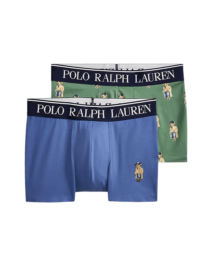POLO RALPH LAUREN - Lot de 2 Boxers en Coton Stretch Bleu Bastille et Vert Treillis - Lothaire
