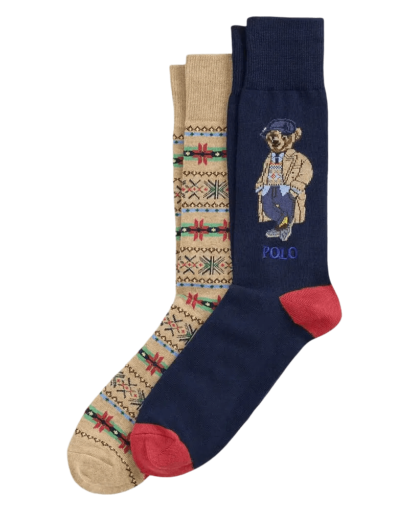 POLO RALPH LAUREN - Lot de 2 paires de chaussettes Cotton Bear Bleu marine / Camel - Lothaire