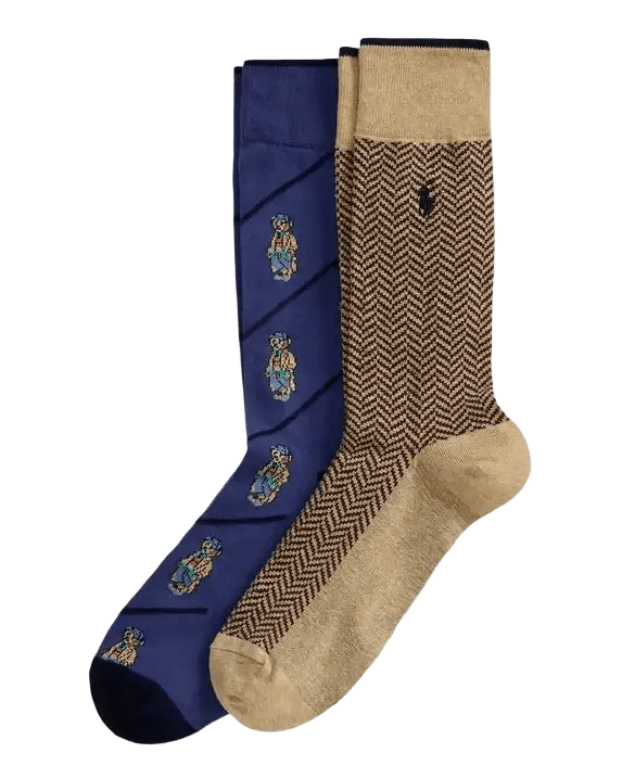 POLO RALPH LAUREN - Lot de 2 paires de chaussettes jacquard Bleu marine / Beige - Lothaire