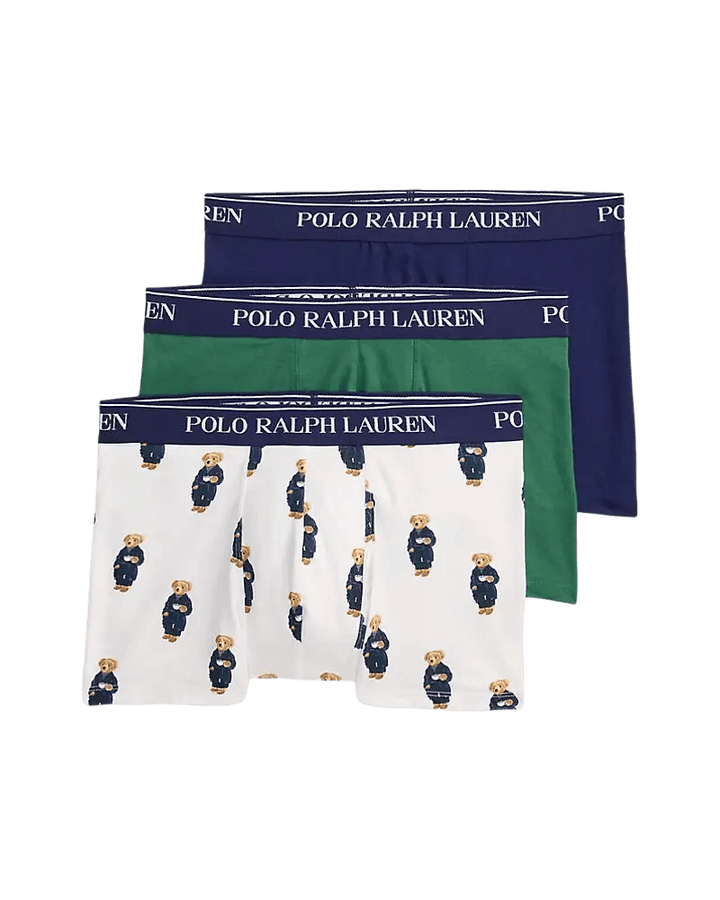 POLO RALPH LAUREN - Lot de 3 boxers classiques en coton stretch Marine / Vert / Blanc - Lothaire