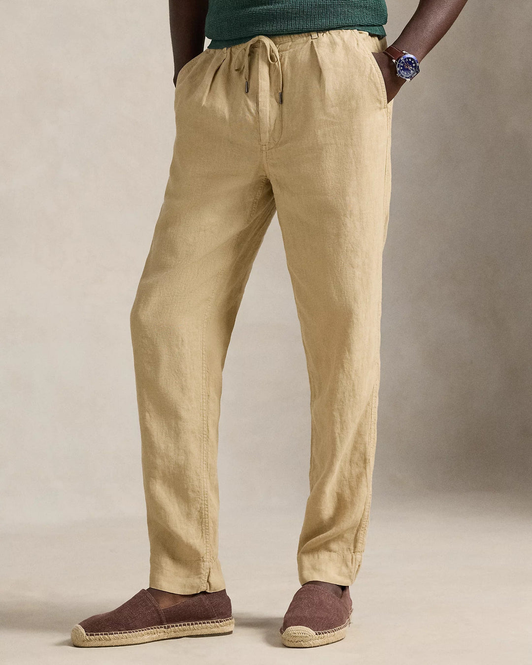 POLO RALPH LAUREN - Pantalon slim Lateef en lin Tapered Fit Kaki classique - Lothaire