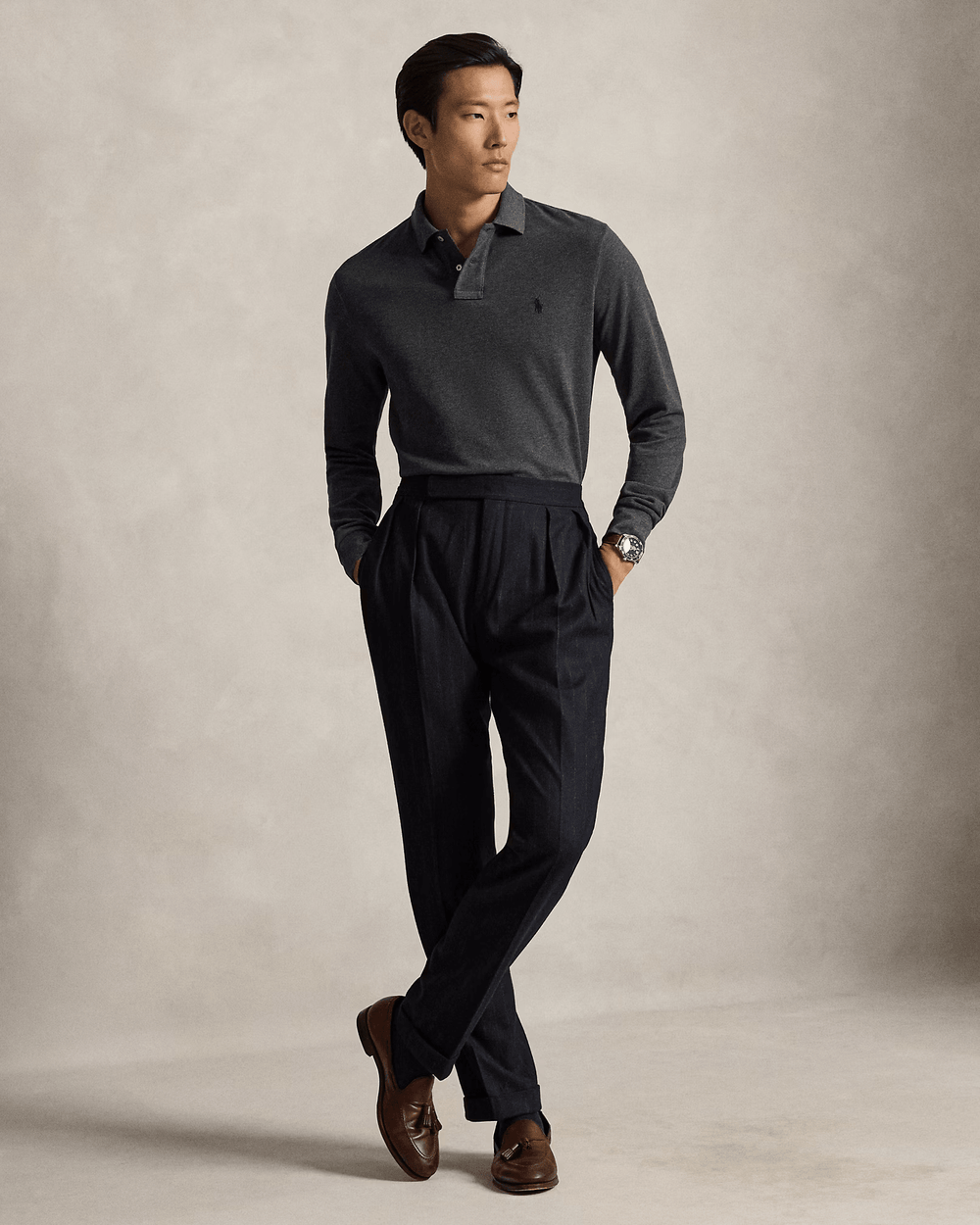 POLO RALPH LAUREN - Polo Custom Slim Fit en coton piqué Gris chiné - Lothaire
