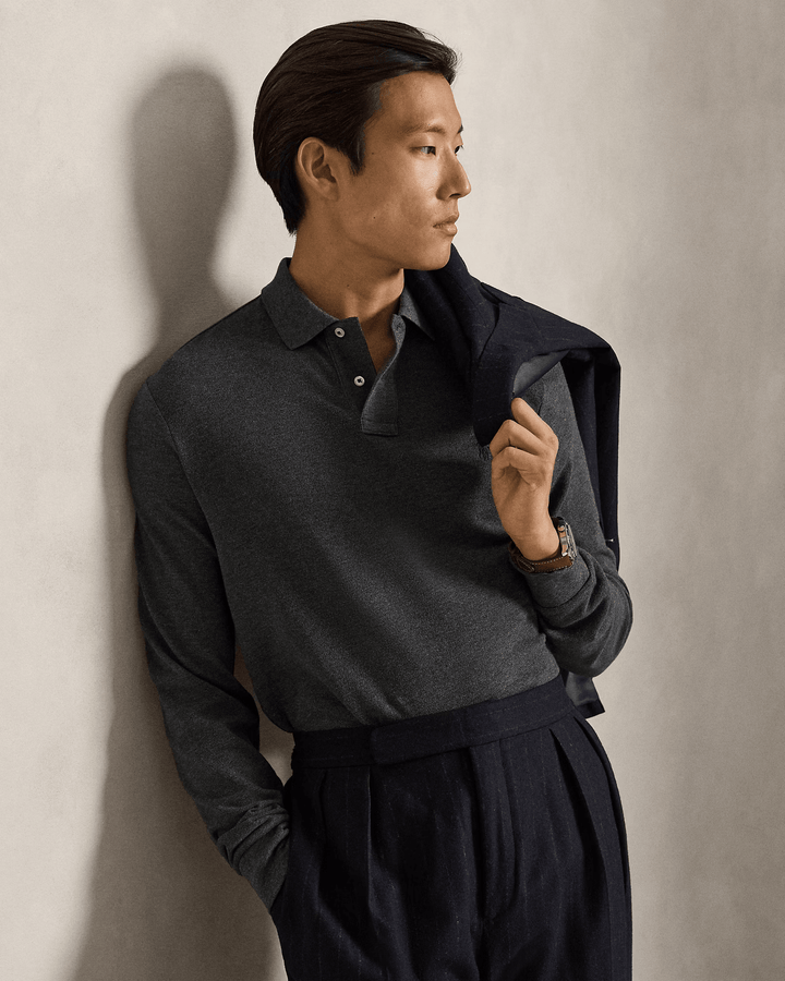 POLO RALPH LAUREN - Polo Custom Slim Fit en coton piqué Gris chiné - Lothaire
