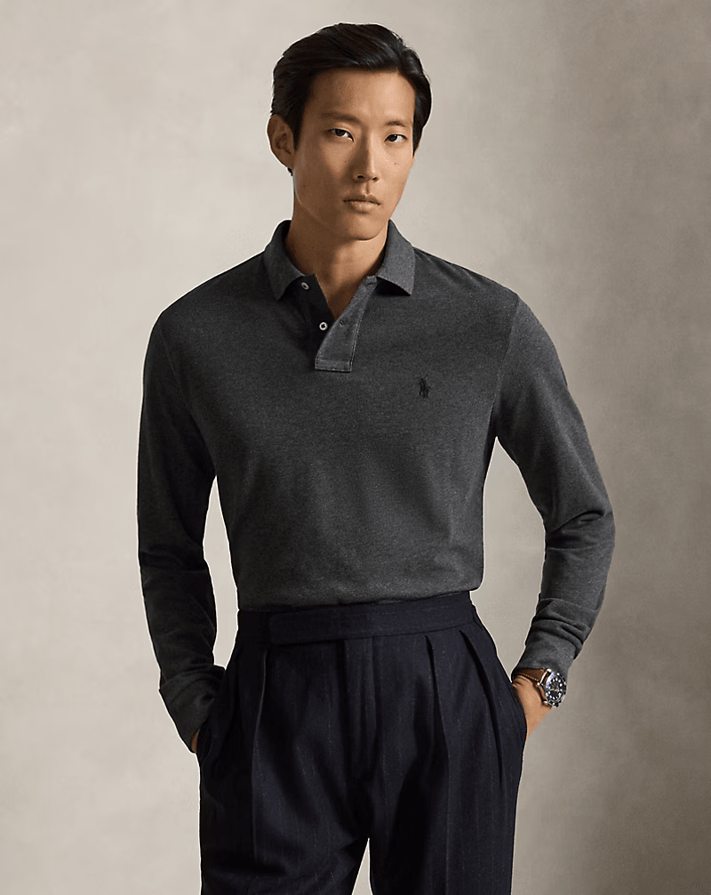 POLO RALPH LAUREN - Polo Custom Slim Fit en coton piqué Gris chiné - Lothaire