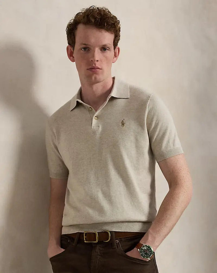 POLO RALPH LAUREN – Polo en maille de coton Marron clair chiné - Lothaire