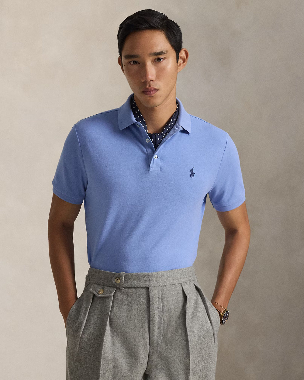 POLO RALPH LAUREN - Polo en maille extensible coupe ajustée personnalisée Bleu - Lothaire