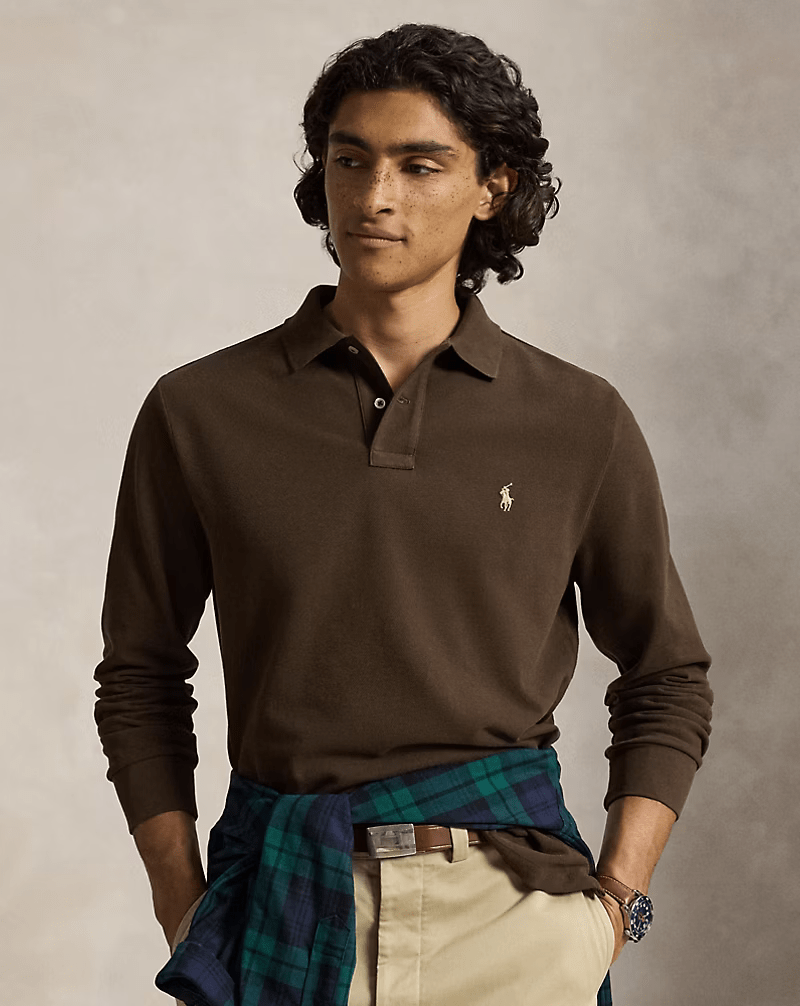POLO RALPH LAUREN - Polo en piqué Custom Slim Fit Brun muscade - Lothaire