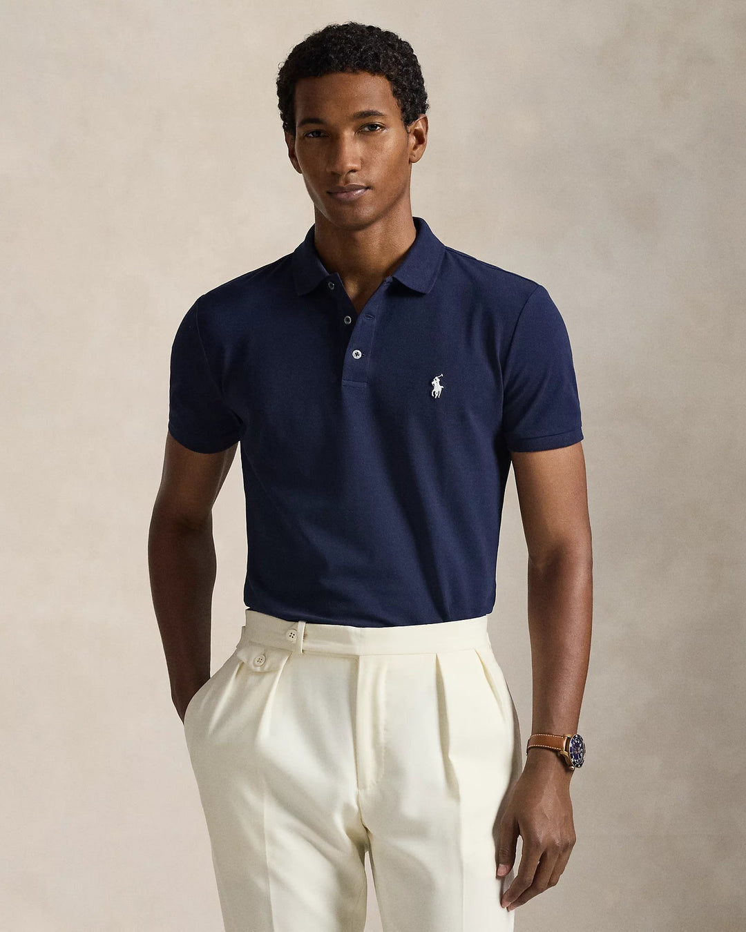 POLO RALPH LAUREN - Polo en piqué stretch Custom Slim Fit Bleu marine raffiné - Lothaire