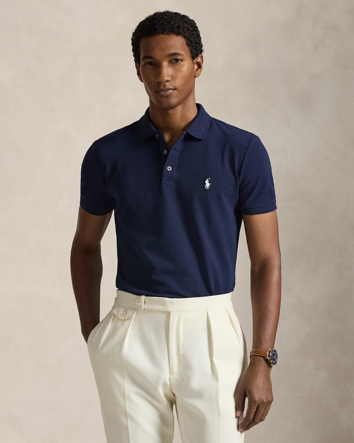 POLO RALPH LAUREN - Polo en piqué stretch Custom Slim Fit Bleu marine raffiné - Lothaire