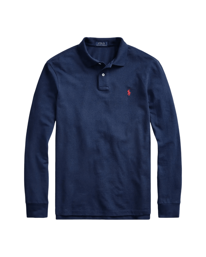 POLO RALPH LAUREN - Polo manches longues Custom Slim Fit en coton piqué Bleu marine - Lothaire