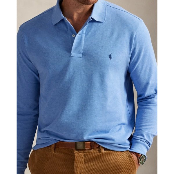 POLO RALPH LAUREN - Polo Manches Longues en Coton Piqué Bleu Claire - Lothaire