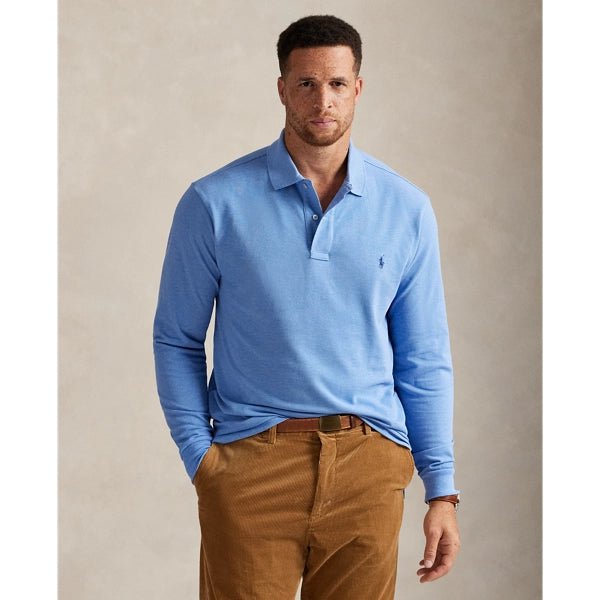 POLO RALPH LAUREN - Polo Manches Longues en Coton Piqué Bleu Claire - Lothaire