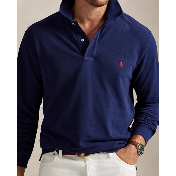 POLO RALPH LAUREN - Polo Manches Longues en Coton Piqué Bleu Foncé - Lothaire