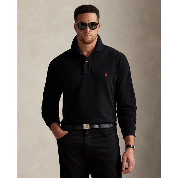 POLO RALPH LAUREN - Polo Manches Longues en Coton Piqué Noir - Lothaire