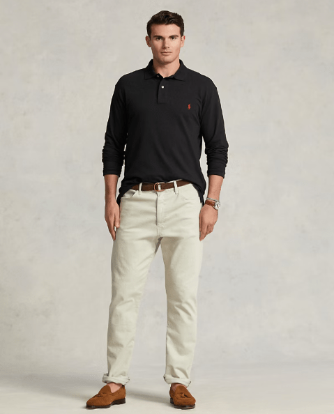 POLO RALPH LAUREN - Polo Manches Longues en Coton Piqué Noir - Lothaire